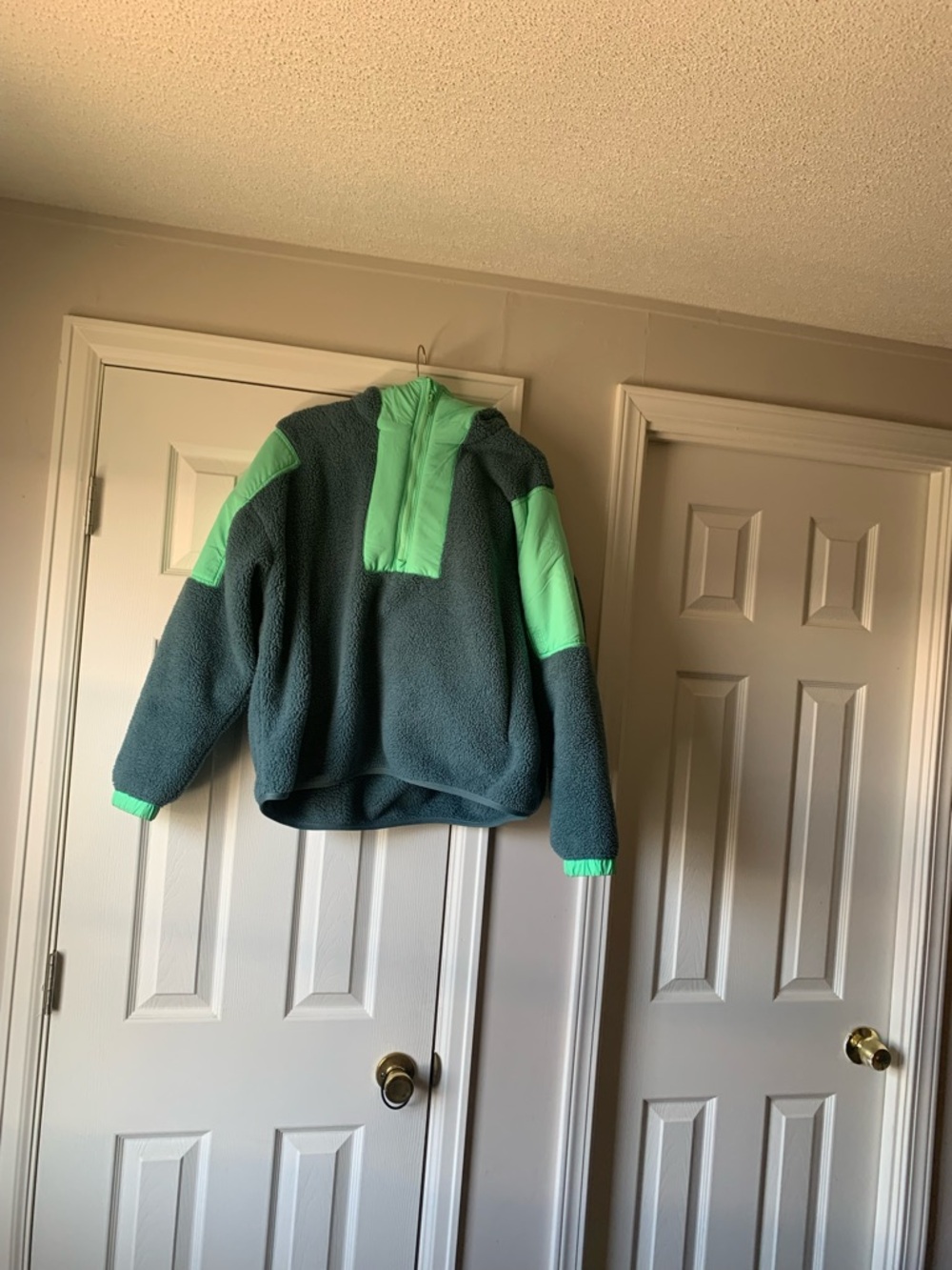 Free People Two-Tone Sherpa Pullover in Teal and Mint